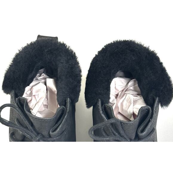 Eileen Fisher Kenille Black Nubuck Bootie Shearling Trim Wedge Womens 7 New $255 - Picture 8 of 10